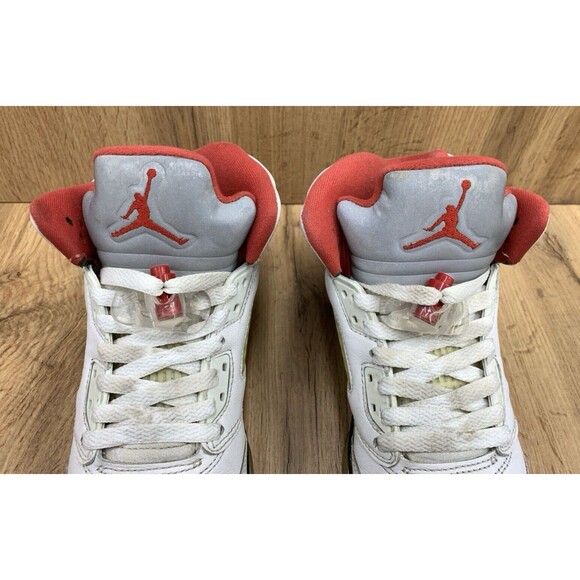 Nike Air Jordan 5 Retro Mid Fire Red Silver Tongue Sneakers 5Y White 440888-102 - Picture 8 of 16